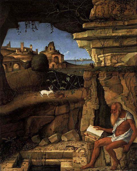 Giovanni Bellini St Jerome Reading in the Countryside Norge oil painting art